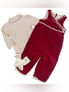 Janie and Jack Homespun Style Corduroy Overalls with Bodysuit & Socks 12-18m